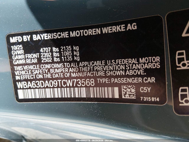 2026 Bmw 430i Xdrive მანქანა იყიდება აუქციონზე, vin: WBA63DA09TCW73568, აუქციონის ნომერი: 45502779
