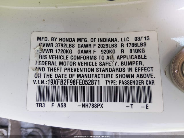 Honda Civic Ex-l 2015 19XFB2F98FE052871 Image 9