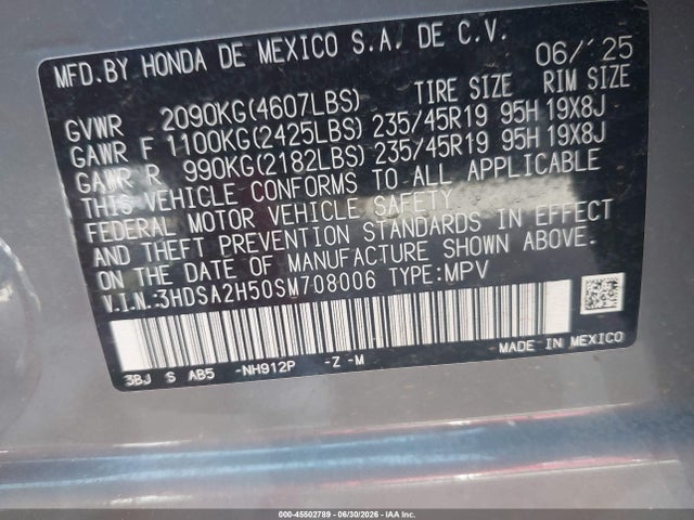 2025 Acura Adx A-spec მანქანა იყიდება აუქციონზე, vin: 3HDSA2H50SM708006, აუქციონის ნომერი: 45502789