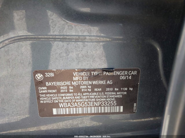 Продажа на аукционе авто 2014 Bmw 328i, vin: WBA3A5G53ENP33255, номер лота: 45502794