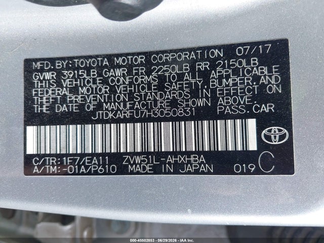 Toyota Prius 2017 JTDKARFU7H3050831 Image 9