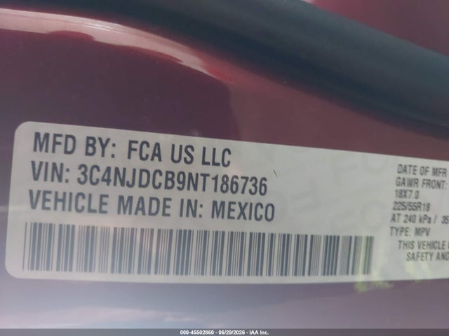 Продаж на аукціоні авто 2022 Jeep Compass Limited 4x4, vin: 3C4NJDCB9NT186736, номер лоту: 45502860