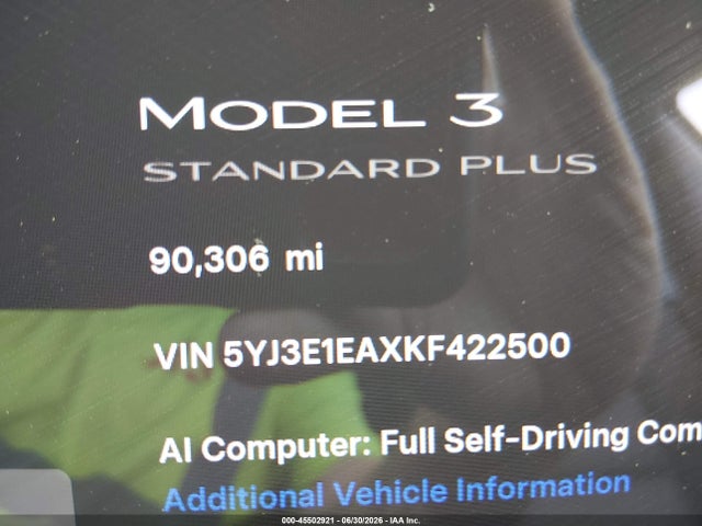 Aukcja sprzedaży 2019 Tesla Model 3, vin: 5YJ3E1EAXKF422500, numer aukcji: 45502921