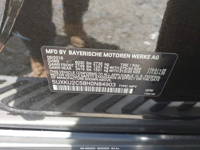 Продаж на аукціоні авто 2017 Bmw X6 Xdrive35i, vin: 5UXKU2C58H0N84903, номер лоту: 45502930