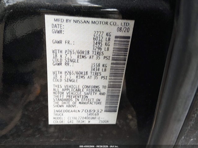 Nissan Frontier Sv 4x2 2020 1N6ED0EA4LN708932 Image 9