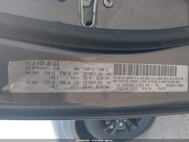 45502987 :رقم المزاد ، 3C4PDCAB3LT219319 vin ، 2020 Dodge Journey Se Value مزاد بيع