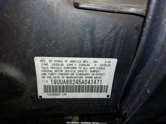 Продаж на аукціоні авто 2005 Acura Tl, vin: 19UUA66245A041471, номер лоту: 45502995