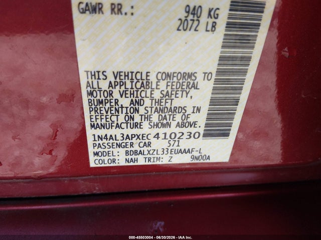 Nissan Altima 2.5 Sl 2014 1N4AL3APXEC410230 Image 9