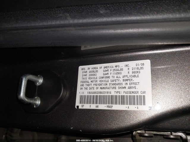 45503014 :رقم المزاد ، 19UUA66208A031914 vin ، 2008 Acura Tl 3.2 مزاد بيع
