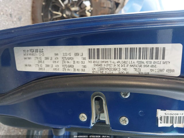 45503033 :رقم المزاد ، 1C6RR7NMXGS186413 vin ، 2016 Ram 1500 Laramie مزاد بيع