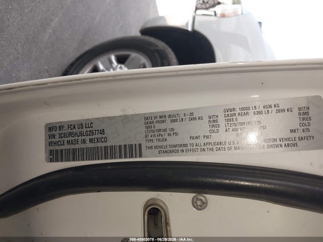 45503078 :رقم المزاد ، 3C6UR5HJ6LG267748 vin ، 2020 Ram 2500 Tradesman  4x4 8' Box مزاد بيع