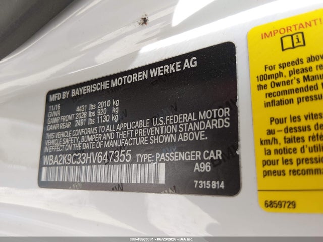 Продажа на аукционе авто 2017 Bmw 230i, vin: WBA2K9C33HV647355, номер лота: 45503091
