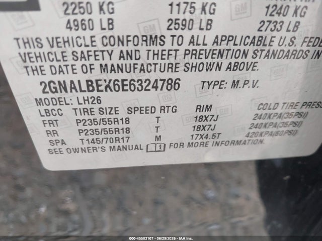 Chevrolet EQUINOX 1LT 2014 2GNALBEK6E6324786 Image 9