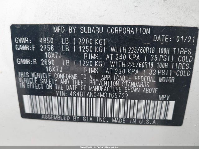 Subaru Outback Limited 2021 4S4BTANC4M3165722 Image 9