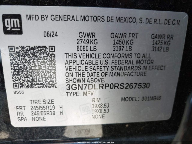 3GN7DLRP0RS267530 Chevrolet Equinox Ev Lt