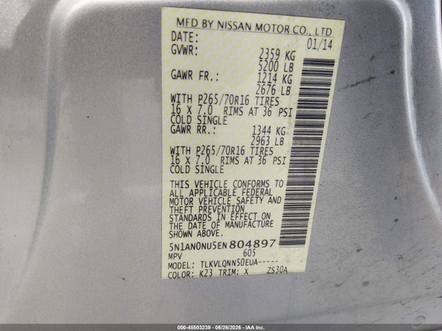 Nissan XTERRA X 2014 5N1AN0NU5EN804897 Image 9