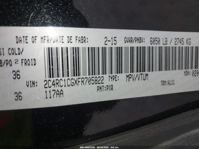 Продаж на аукціоні авто 2015 Chrysler Town & Country Touring-l, vin: 2C4RC1CGXFR705822, номер лоту: 45503240