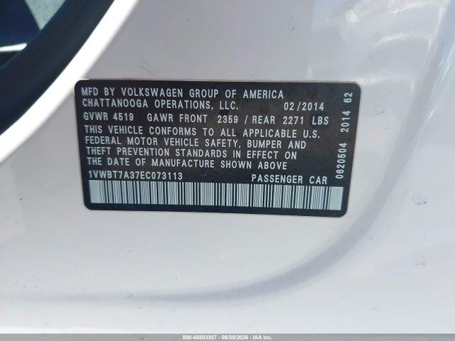 Volkswagen Passat 1.8t Se 2014 1VWBT7A37EC073113 Image 9