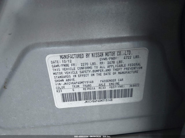 Продажа на аукционе авто 2013 Infiniti G37 Journey, vin: JN1CV6AP4DM715149, номер лота: 45503334