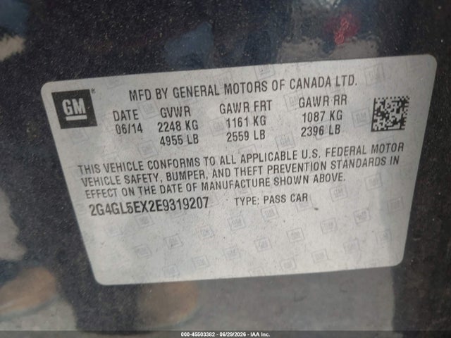 Aukcja sprzedaży 2014 Buick Regal Turbo, vin: 2G4GL5EX2E9319207, numer aukcji: 45503382