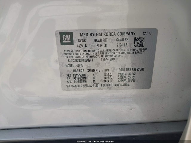Продаж на аукціоні авто 2017 Buick Encore Premium, vin: KL4CJHSB3HB098944, номер лоту: 45503386
