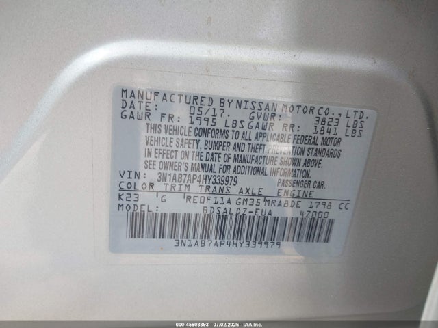 Nissan SENTRA SV 2017 3N1AB7AP4HY339979 Image 9