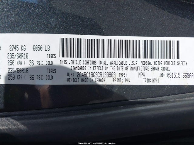 Продаж на аукціоні авто 2012 Chrysler Town & Country Touring, vin: 2C4RC1BG9CR133963, номер лоту: 45503402