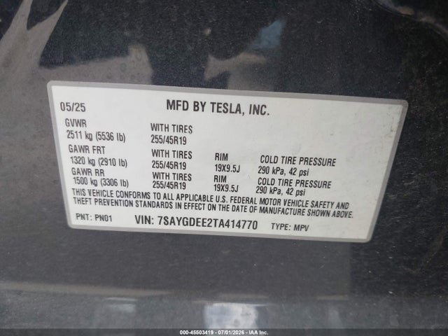 Aukcja sprzedaży 2026 Tesla Model Y All-wheel Drive/long Range Launch Series/premium All-wheel Drive, vin: 7SAYGDEE2TA414770, numer aukcji: 45503419