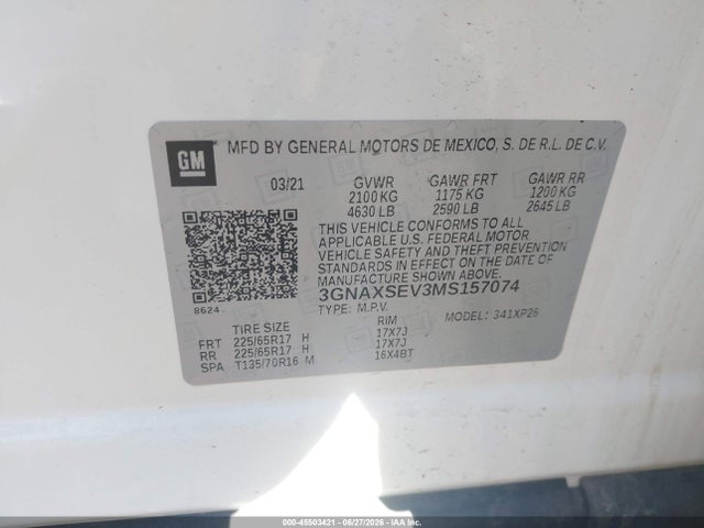 3GNAXSEV3MS157074 Chevrolet Equinox Awd Ls