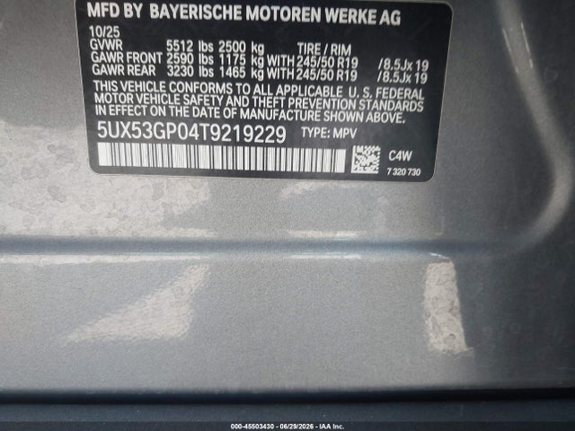 Aukcja sprzedaży 2026 Bmw X3 30 Xdrive, vin: 5UX53GP04T9219229, numer aukcji: 45503430