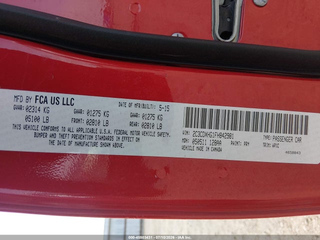 Aukcja sprzedaży 2015 Dodge Charger Sxt, vin: 2C3CDXHG1FH842981, numer aukcji: 45503431