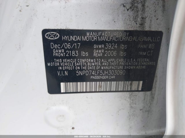 Aukcja sprzedaży 2018 Hyundai Elantra Se, vin: 5NPD74LF5JH303090, numer aukcji: 45503469