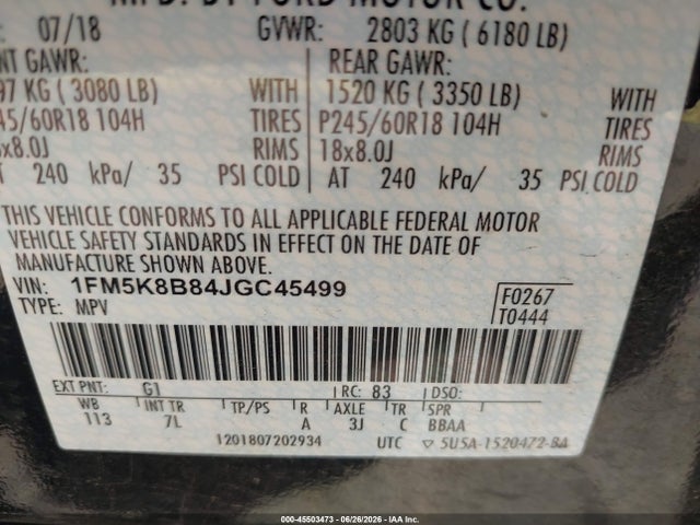 1FM5K8B84JGC45499 Ford Explorer
