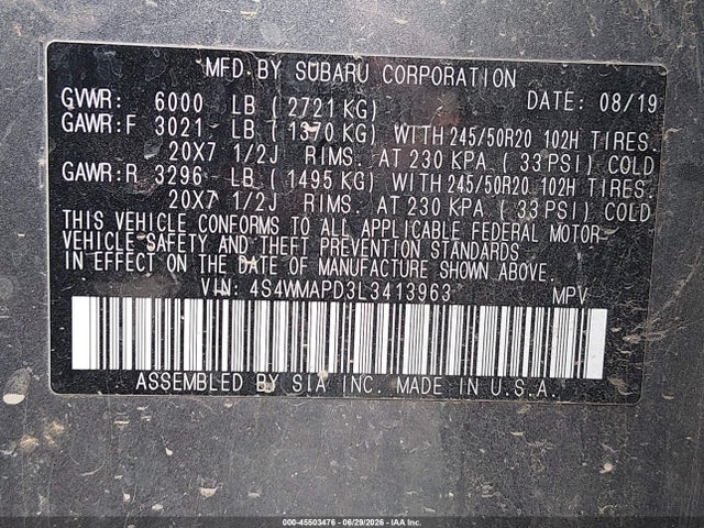 Subaru Ascent Limited 2020 4S4WMAPD3L3413963 Image 9