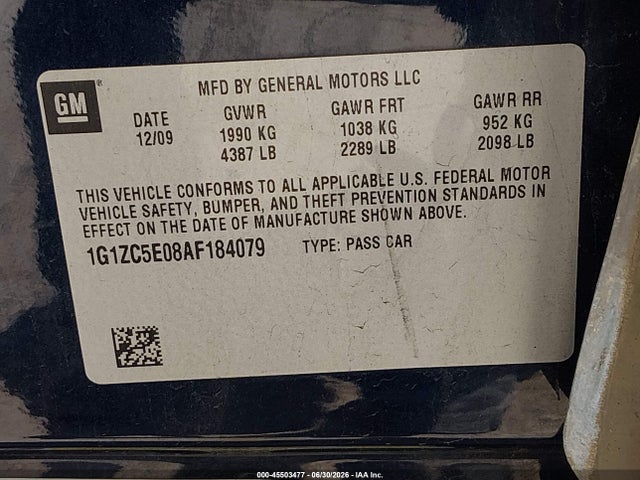 45503477 :رقم المزاد ، 1G1ZC5E08AF184079 vin ، 2010 Chevrolet Malibu Lt مزاد بيع