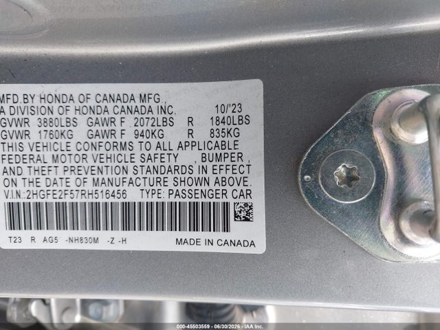 Honda Civic Sport 2024 2HGFE2F57RH516456 Image 9