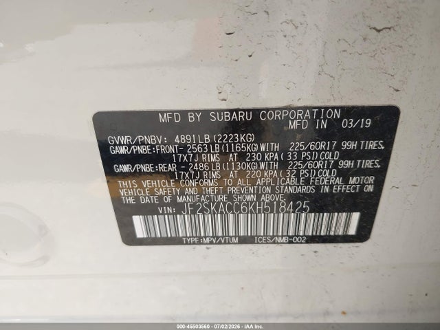 JF2SKACC6KH518425 Subaru Forester