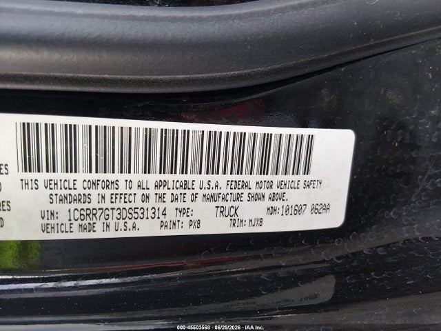 Aukcja sprzedaży 2013 Ram 1500 Big Horn, vin: 1C6RR7GT3DS531314, numer aukcji: 45503568
