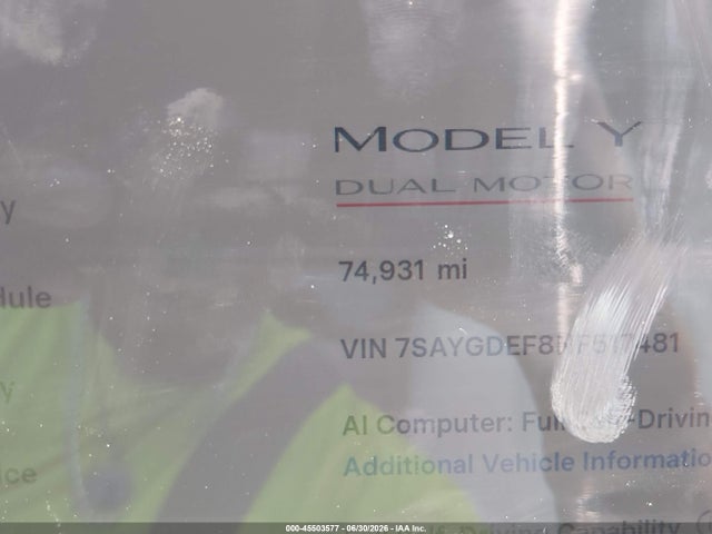 Aukcja sprzedaży 2022 Tesla Model Y Performance Dual Motor All-wheel Drive, vin: 7SAYGDEF8NF517481, numer aukcji: 45503577