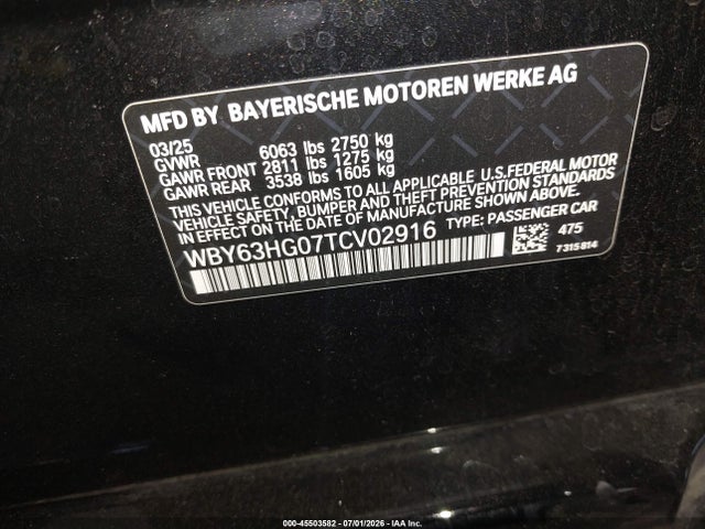 45503582 :رقم المزاد ، WBY63HG07TCV02916 vin ، 2026 Bmw I5 Edrive40 مزاد بيع