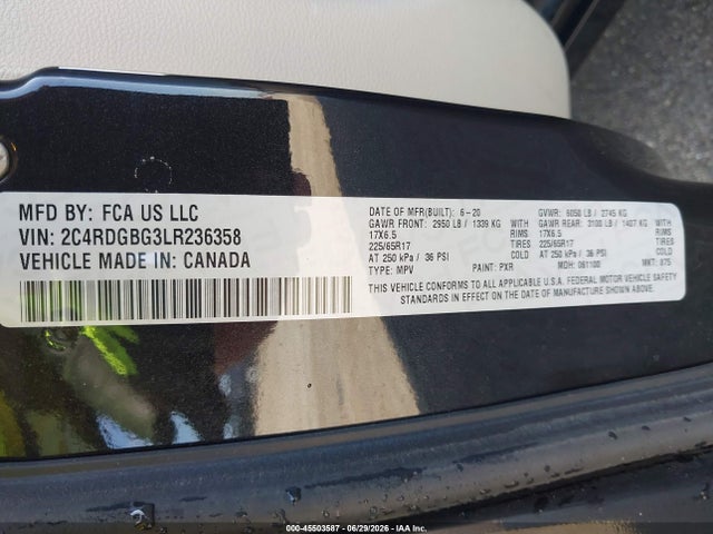 Aukcja sprzedaży 2020 Dodge Grand Caravan Se, vin: 2C4RDGBG3LR236358, numer aukcji: 45503587