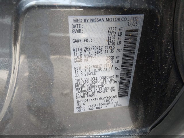 1N6ED1FKXTN629696 Nissan Frontier Long Bed Pro-4x 4x4