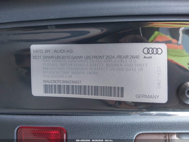 WAUCBCF53MA036631 Audi A5 Sportback Premium Plus 40 Tfsi Quattro S Tronic