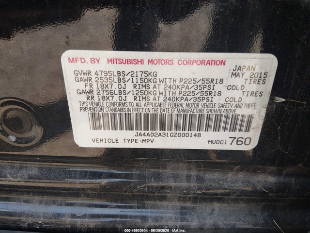 Продаж на аукціоні авто 2016 Mitsubishi Outlander Es, vin: JA4AD2A31GZ000148, номер лоту: 45503604