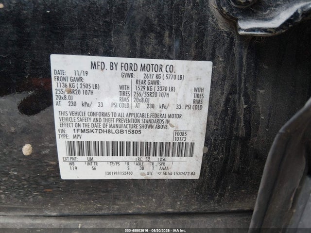 Продаж на аукціоні авто 2020 Ford Explorer Xlt, vin: 1FMSK7DH8LGB15805, номер лоту: 45503616