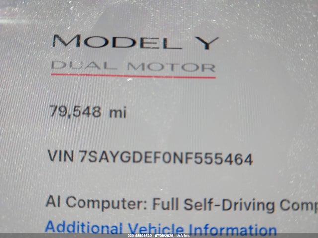 Auction sale of the 2022 Tesla Model Y Performance Dual Motor All-wheel Drive, vin: 7SAYGDEF0NF555464, lot number: 45503620