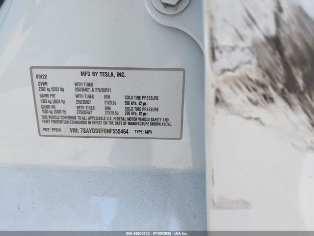Auction sale of the 2022 Tesla Model Y Performance Dual Motor All-wheel Drive, vin: 7SAYGDEF0NF555464, lot number: 45503620