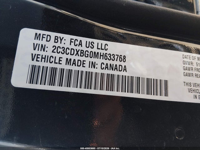 Продаж на аукціоні авто 2021 Dodge Charger Sxt Rwd, vin: 2C3CDXBG0MH633768, номер лоту: 45503665
