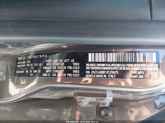 Продаж на аукціоні авто 2018 Jeep Renegade Latitude Fwd, vin: ZACCJABB7JPJ70475, номер лоту: 45503666