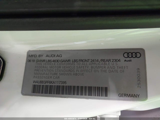 Продаж на аукціоні авто 2019 Audi A3 45 Premium, vin: WAUBEGFF6KA117395, номер лоту: 45503674